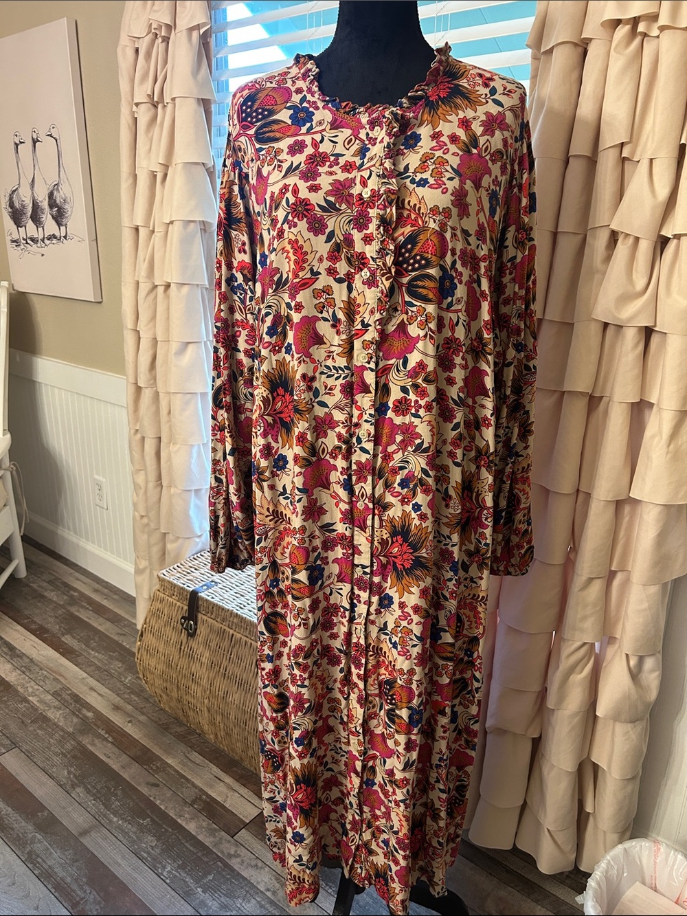 St. John's Bay Floral Button-Front Maxi Dress - Cream, Pink, Blue